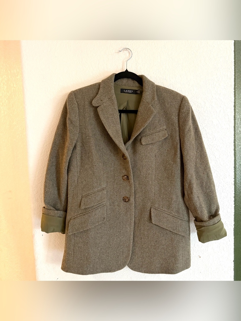 Lauren Ralph Lauren Women’s Wool Herringbone Tweed Blazer Classic Career Size 12